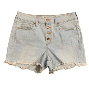 Universal Thread size 6/28 light blue denim shorts with copper button down fly